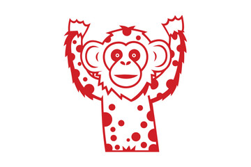 Red Spotted Monkey Cheerful Cartoon on White Background