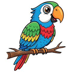 Cheerful cartoon parrot perched on a branch with bright colorful plumage vector