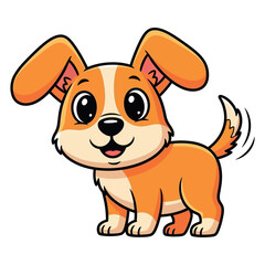 Adorable cartoon puppy dog with big floppy ears wagging tail happy expression digital art vector