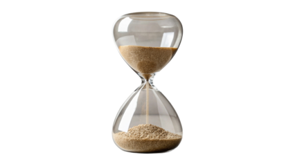 Hourglass with flowing sand inside transparent glass, symbolizing time passing and patience in calm and focused atmosphere