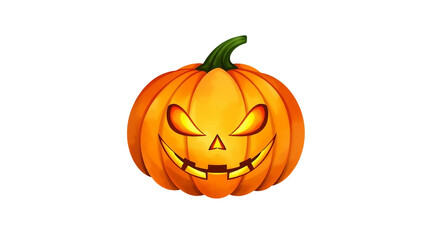 Spooky Halloween pumpkin with carved glowing face, isolated clipart, perfect for festive designs.