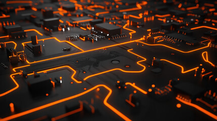 orange heat map overlay highlighting hotspots on circuit board tech diagnostic visualization illustration concept scene visual for commercial design use high detail quality stock image illustration