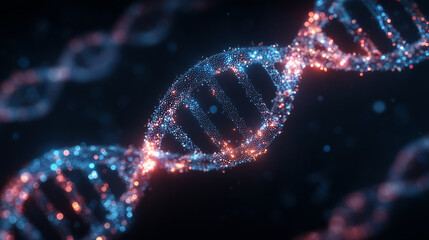 Genetic engineering concept with CRISPR DNA editing glowing in 3D holographic double helix, futuristic biotechnology research, molecular biology render