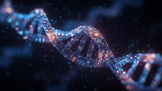 Genetic engineering concept with CRISPR DNA editing glowing in 3D holographic double helix, futuristic biotechnology research, molecular biology render