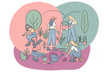 Women Gardening and Watering Plants Illustration. Good for any project.