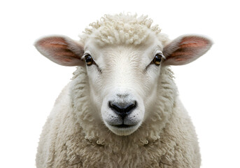 Fototapeta premium Close-Up Portrait: Domestic Sheep Against White Background on white background