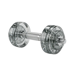 Obraz premium Elegant dumbbell with clear glass and metal for exercise isolated PNG with Transparent Background