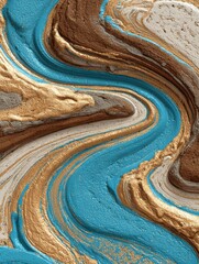 Abstract marble swirl of mixed colors creates a 3-giga-standard v2-4x pattern, with brown, gold, and turquoise hues blending seamlessly together beautifully.
