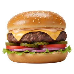 Close-Up Shot of a Tasty Cheeseburger with a Sesame Seed Bun