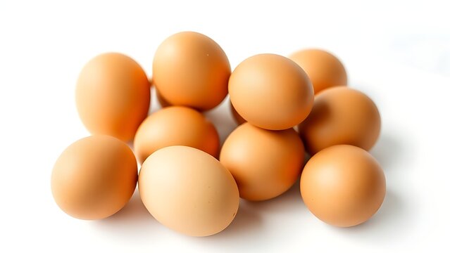 Fresh brown eggs on a white background, emphasizing simplicity and natural food.