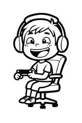 Cute Kid Gamer Coloring Page. Cartoon Child Playing Video Games with Controller © revpy