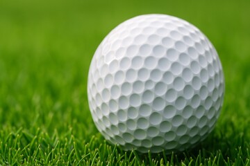Obraz premium A single golf ball resting on vibrant green grass, capturing the essence of a serene day on the golf course.