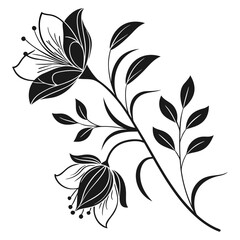 Elegant floral ornament design with decorative swirl pattern featuring abstract flowers and leaves in black and white perfect for tattoo design wall art textile print and t shirt decoration.