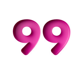 Vibrant pink number 99 Ninety nine five in bold gradient font with a slight shadow effect, 3d illustration