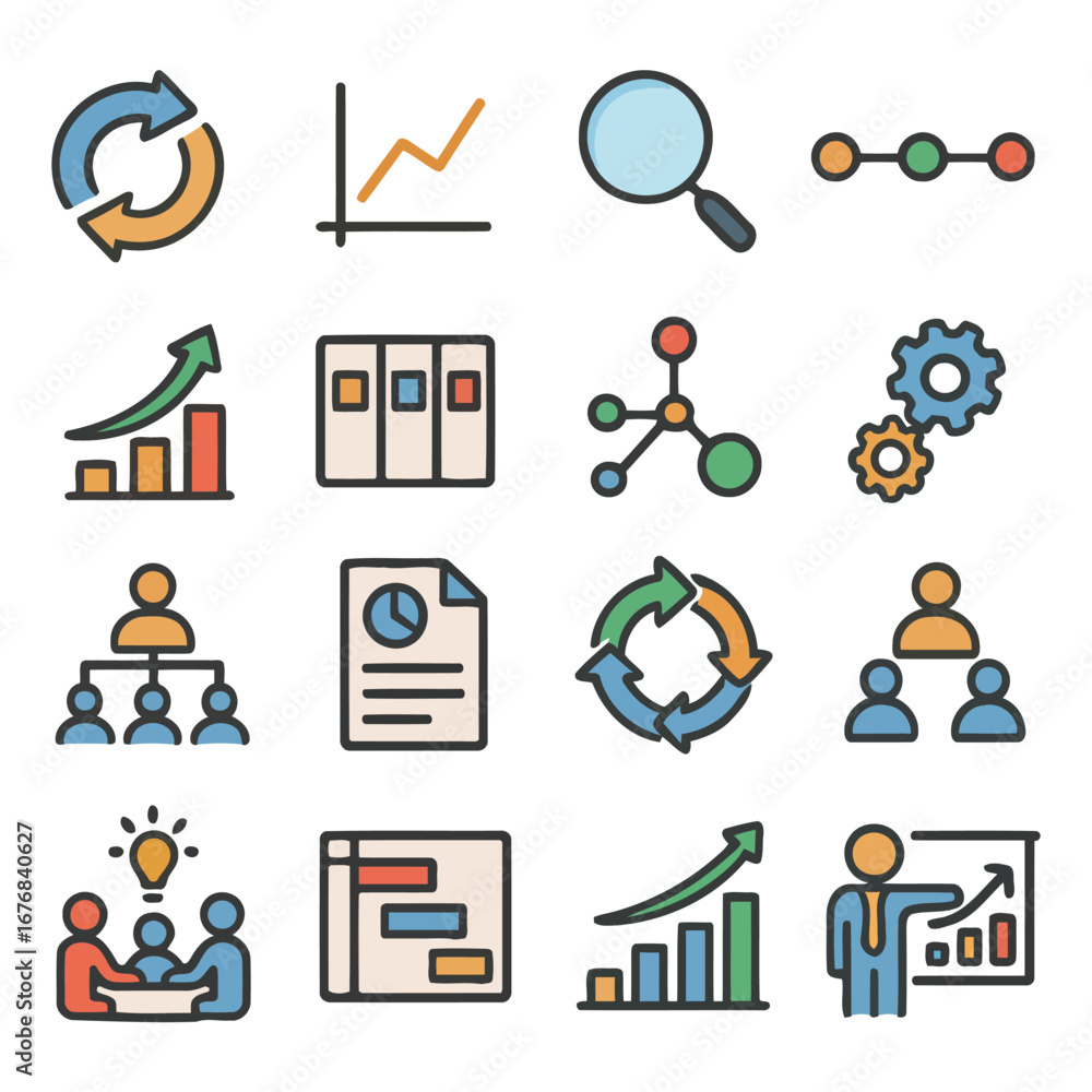 Fototapete data visualization: a vibrant assortment of data visualization icons, meticulously crafted to repres