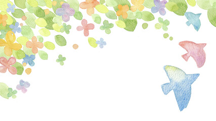 watercolor flowers and birds image