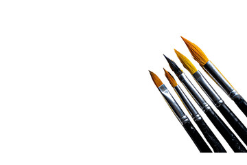 Fototapeta premium watercolor painting tools with paintbrushes and splashes of yellow color on an isolated on a transparent background in PNG format.
