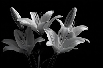 Monochrome image of lilies high contrast black and white
