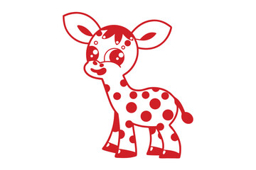 Cute Red Cartoon Giraffe Standing with Spots on White Background Design