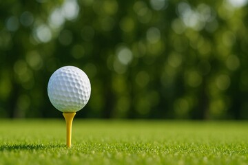 Golf ball poised on a tee catching the sunlight showcasing the elegance of the game of golf in perfect conditions for a perfect swing