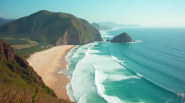 Landmark Beach Scenery at Sao Miguel do Gostoso Rio Grande do Norte Brazil. Stunning Cinematic.