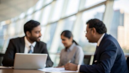 Conference room with blurred Indian executives — discussing market trends and strategy
