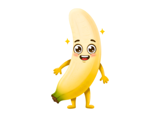 Delightful Banana Character: Pixel Art Fruit Fun on white background