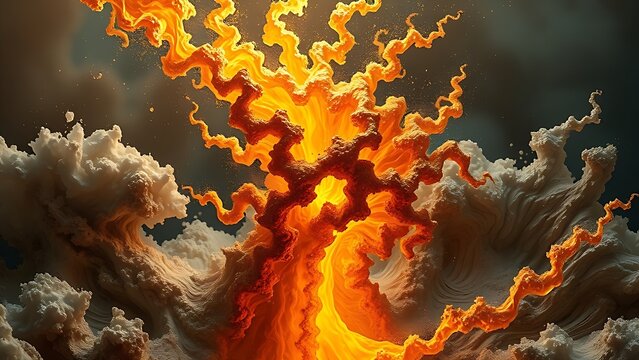 A gravity-defying golden fractal structure engulfed in chaotic energy waves, radiating molten brilliance.