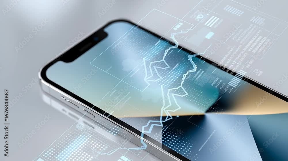 Aufkleber smartphone displaying dynamic data visualization with interactive graphs and charts, showcasing tech