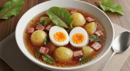 Artful arrangement of egg and potato soup, a culinary composition picture