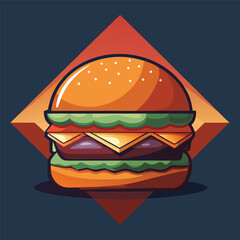 A Detailed Double Cheeseburger Illustration within a Stylish Diamond Shape Background