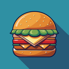 A Flat Design Cheeseburger with a Long Shadow A Modern and Minimalist Food Illustration