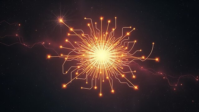 Surreal glowing quantum circuit floating in cosmic void, representing boundless computational potential.