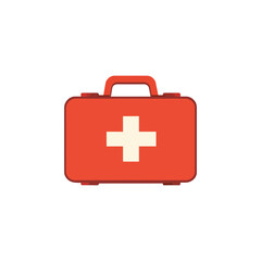 Obraz premium A clean, flat-style digital illustration of a red first-aid kit with a white cross on the front. This image is ideal for websites and blogs about health, safety, or medical information.