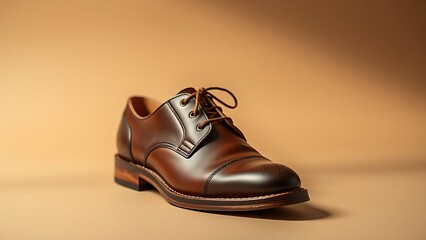 Handcrafted leather shoes displayed at an angle, showcasing fine details and timeless fashion appeal.