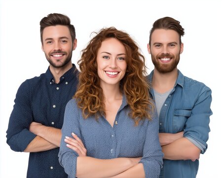 Three smiling friends with crossed arms