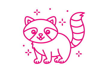 Cute Pink Raccoon Outline on White Background Cartoonish Style