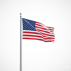 American flag proudly waving on a flagpole against an isolated transparent background.