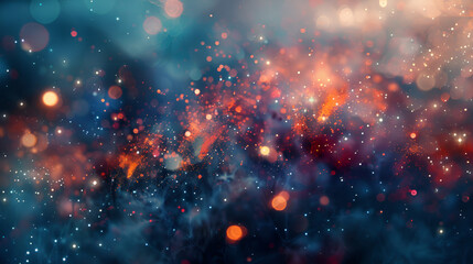 Fototapeta premium Abstract cosmic scene bokeh lights dust and nebulous clouds in red orange blue and white