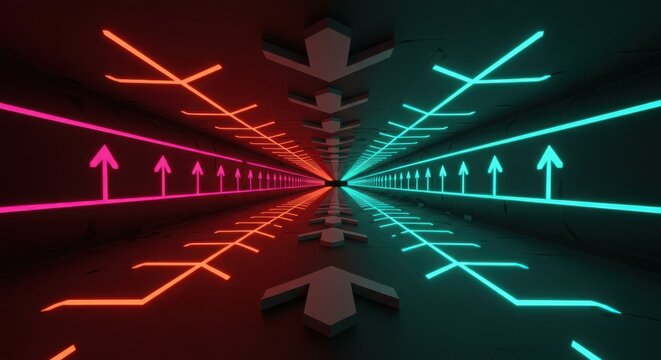 Futuristic glowing arrow tunnel concept for growth - Powered by Adobe