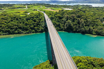 Warumi Bridge (ワルミ大橋) and Emerald Ocean in Nakijin, Okinawa, Japan