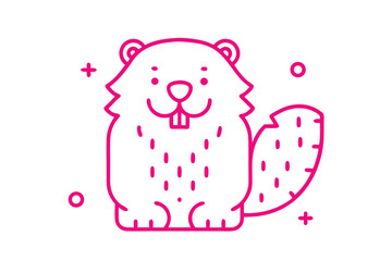 Pink Beaver with Cute Smiling Face on White Background
