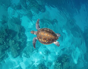 Naklejka premium Sea Turtle Migration Aerial Tracking View