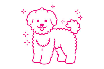 Cute Pink Outlined Poodle Puppy on White Background