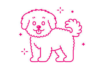 Outlined Adorable Pink Puppy Dog on White Background