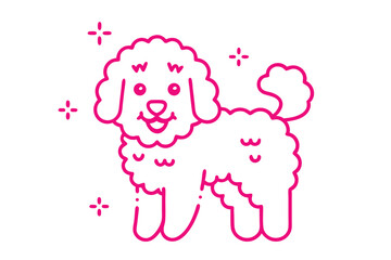 Pink Outline Dog Illustration, Happy Poodle with White Background, Cartoonish