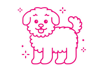 Pink Outline of Cartoon Puppy on White Background