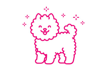 Cute Pomeranian Dog Outline with Sparkles on White Background Mascot Design