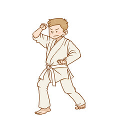 空手のポーズをとる男子のイラスト