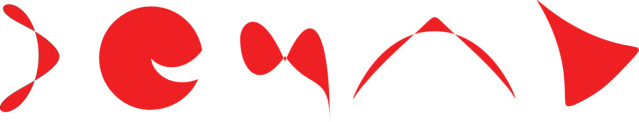 Red shapes in various forms, arranged creatively. The shapes vary in size and complexity, giving a dynamic visual impression. It's ideal for a modern design